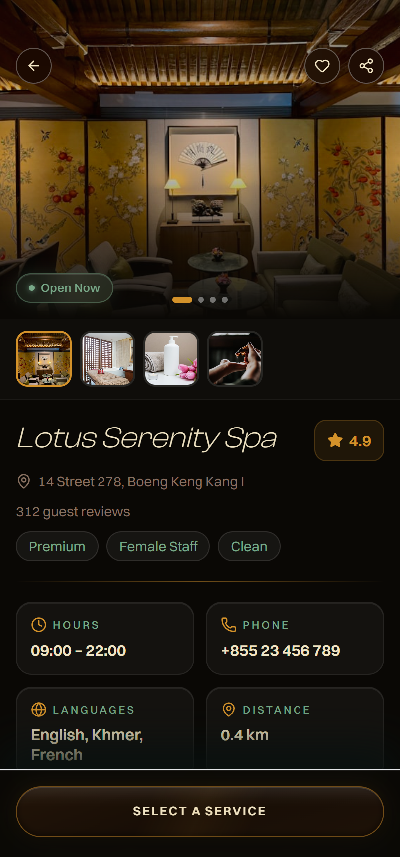 GOZEN app — venue detail