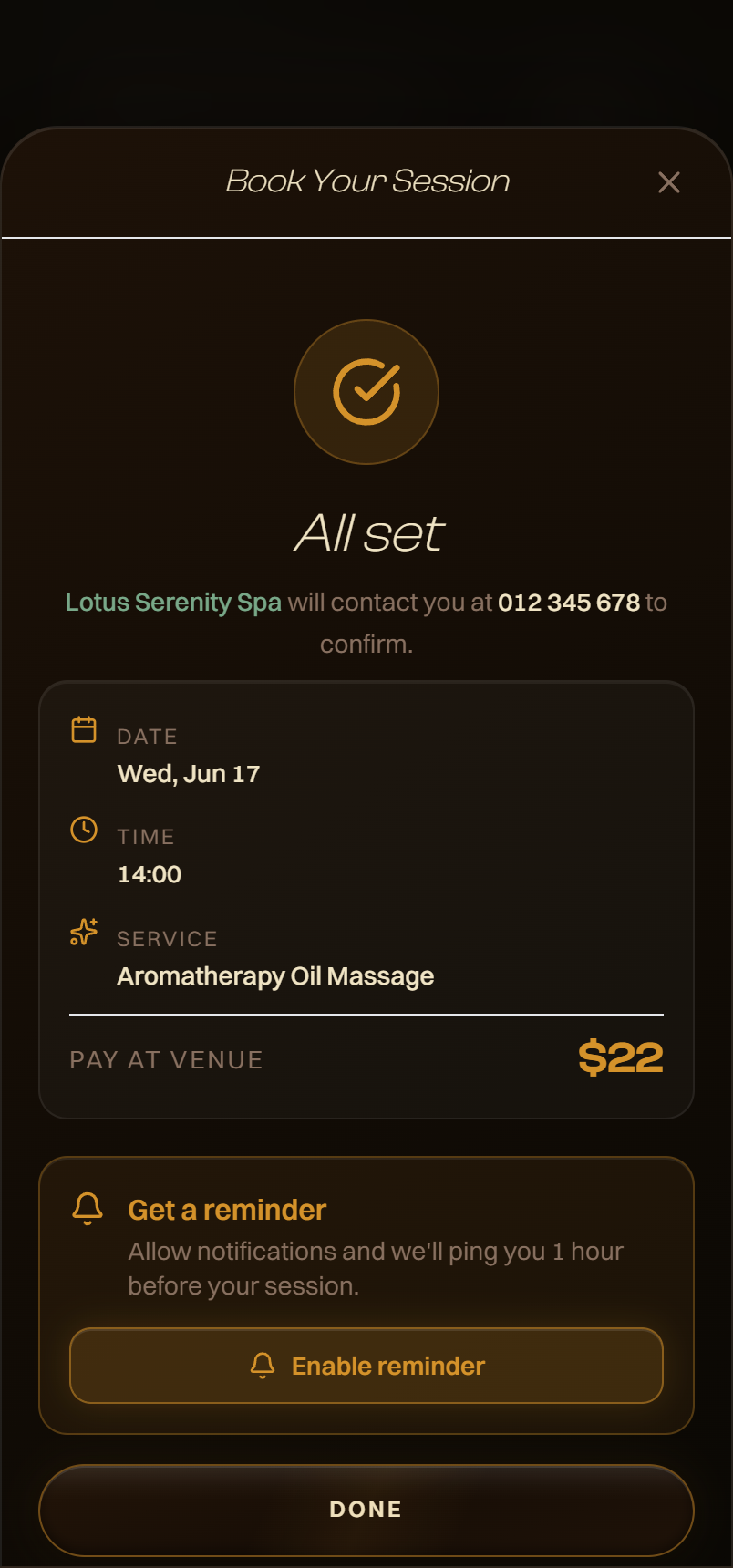 GOZEN — booking confirmed, receipt & reminder
