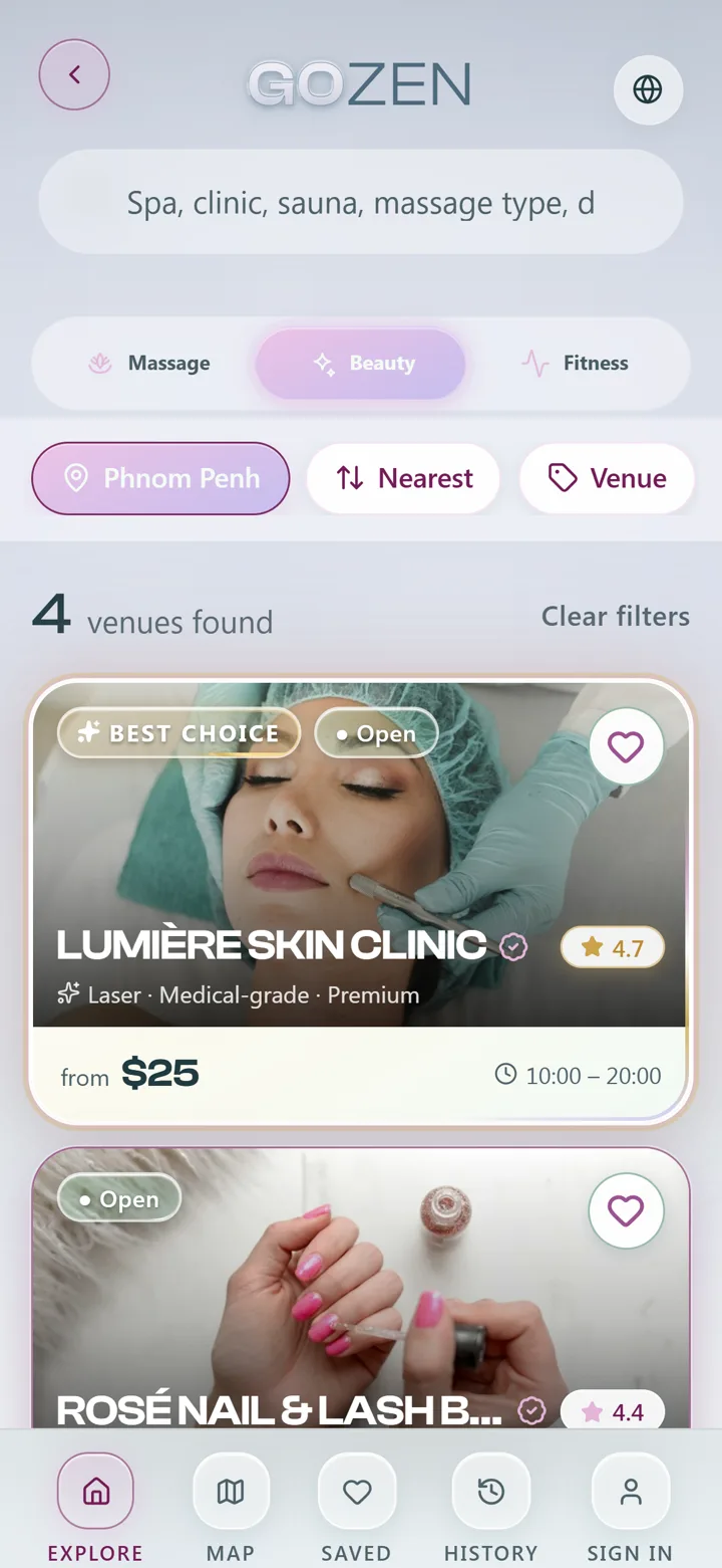 GOZEN home — Skin & Beauty venues, pink